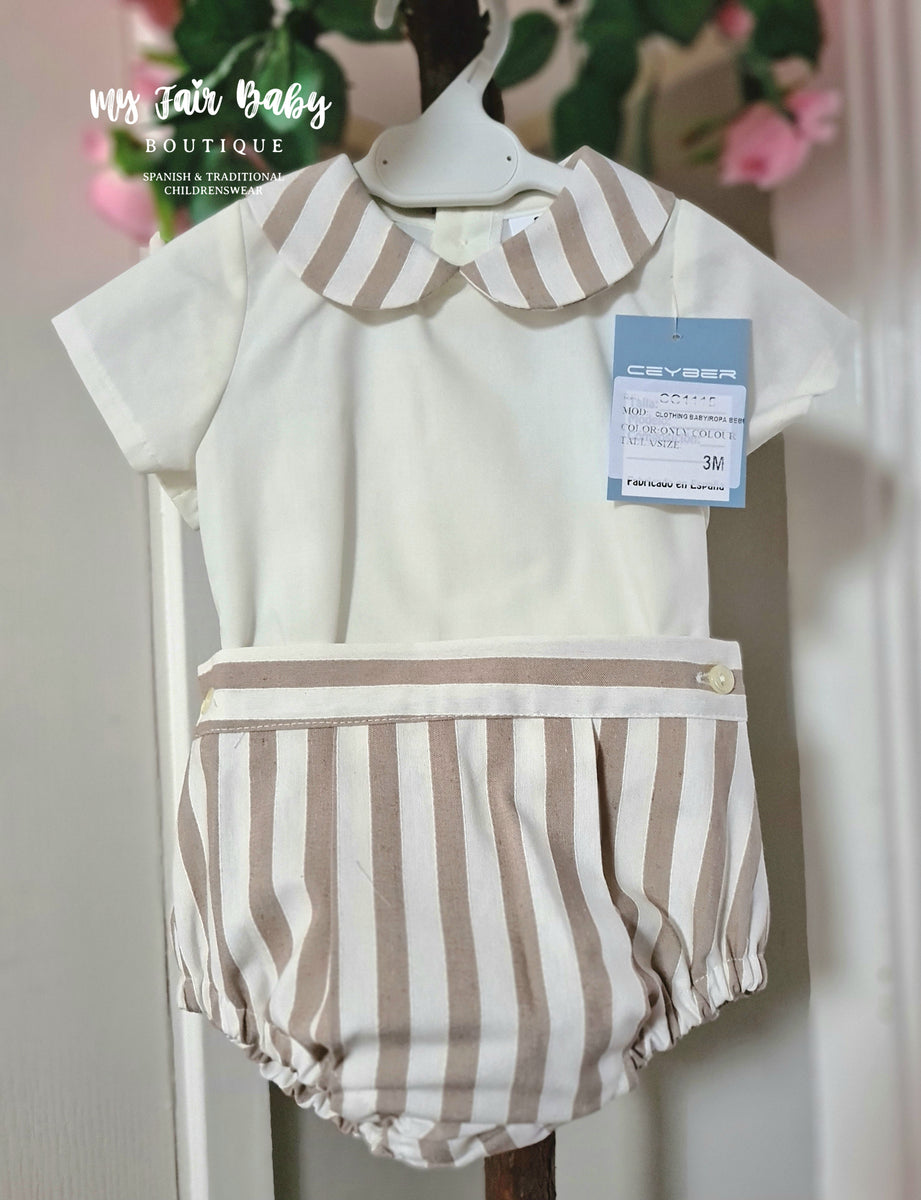 Ceyber SS24 Spanish Baby Boys Camel Striped Pant Set CC1115