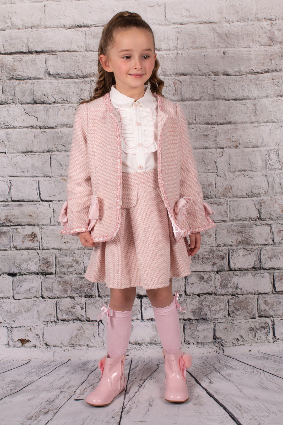 Beau Kid Traditional Girls Pink Tweed Skirt Jacket Set 112273 IN S My Fair Baby Boutique