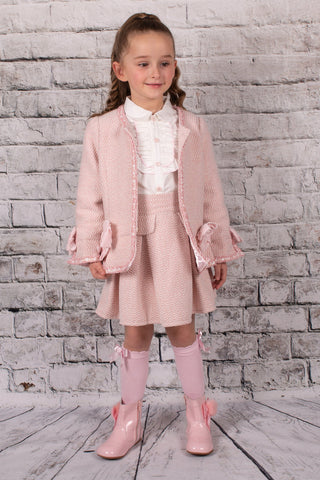 Beau Kid Traditional Girls Pink Tweed Skirt & Jacket Set 112273 - IN STOCK NOW