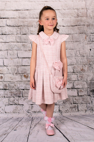 Beau Kid Girls Pink Tweed Style Dress & Bag 112280