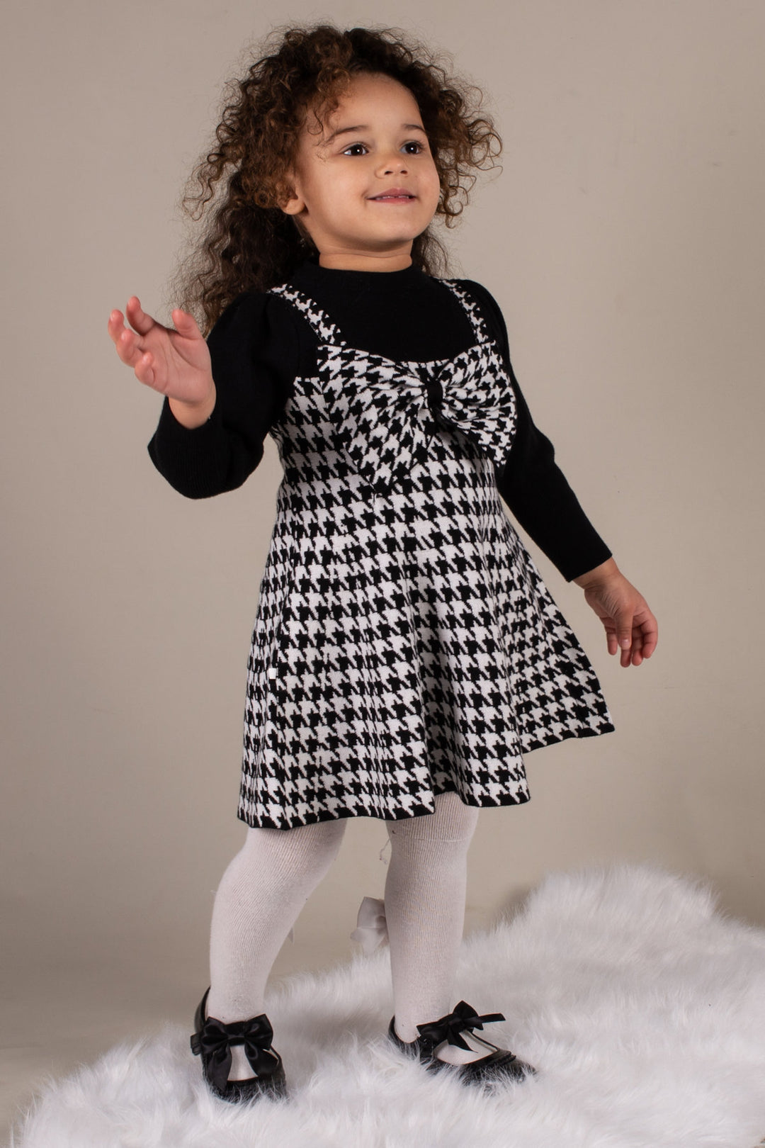 Beau Kid Girls Black Houndstooth Bow Dress 115504