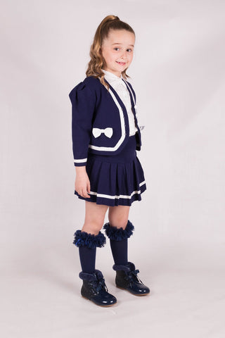 Beau Kid Girls Navy Knitted Skirt 3pc Set