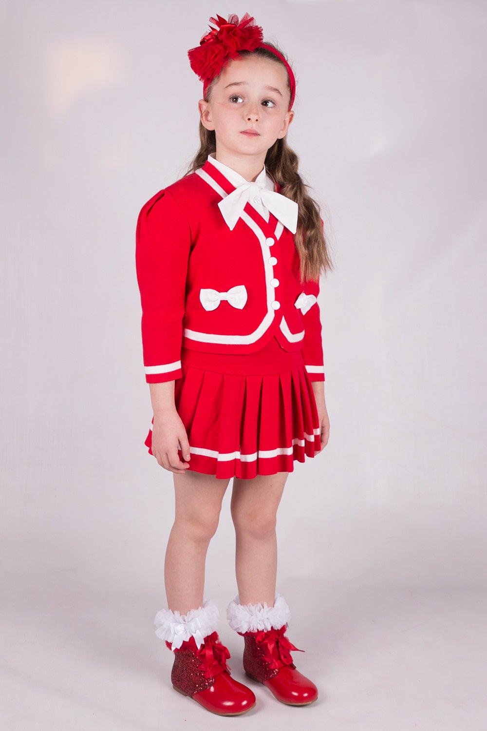 Beau Kid Girls Red Knitted Skirt 3pc Set