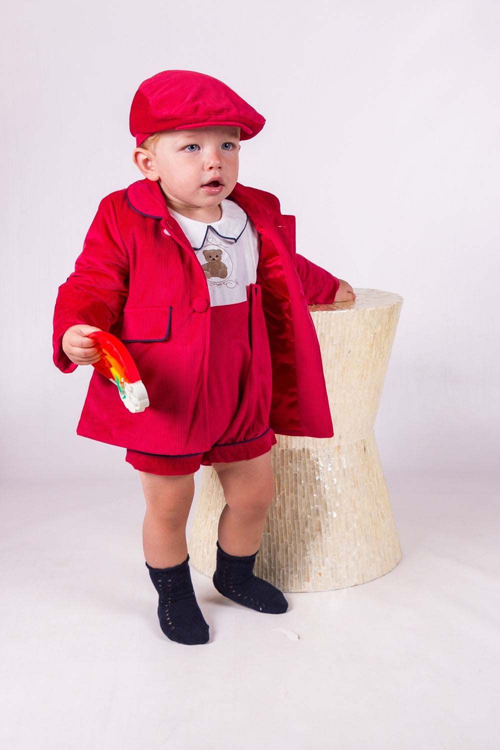 Beau Kid Traditional Baby Boys Red Jacket & Hat Set