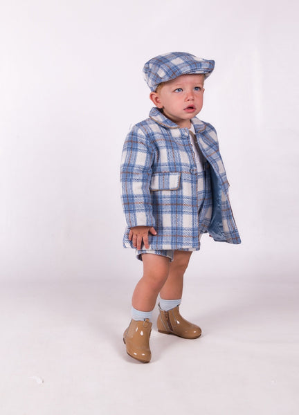 Beau Kid Traditional Baby Boys Blue Check Jacket & Hat Set