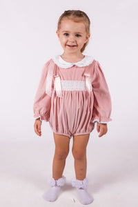 Beau Kid Traditional Baby Girls Pink Smocked Ribbon Romper 1720a