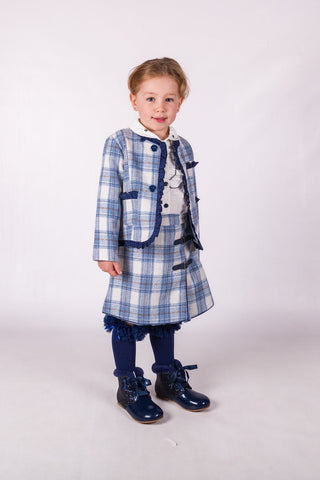 Beau Kid Traditional Girls Blue Check Skirt & Jacket Set 1744