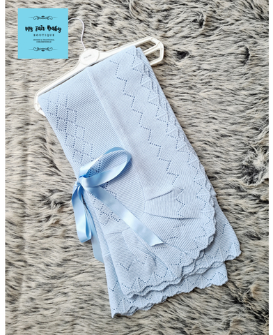 Spanish Style Large Baby Bow Blanket - Blue