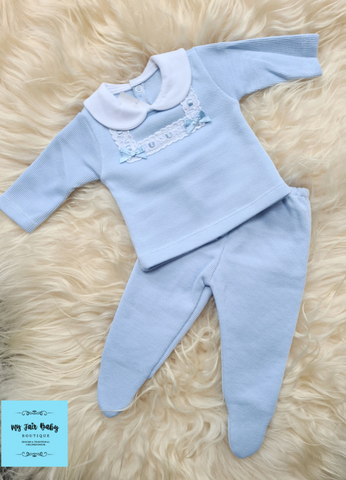 Traditional Baby Boys Blue Ribbon Slot Trouser Set ~ 6m