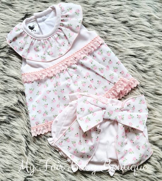 Wee Me Baby Girls Pink Floral Mini Dress & Pants ~ 12m