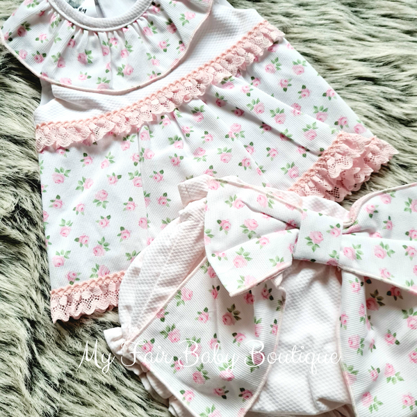 Wee Me Baby Girls Pink Floral Mini Dress & Pants ~ 12m