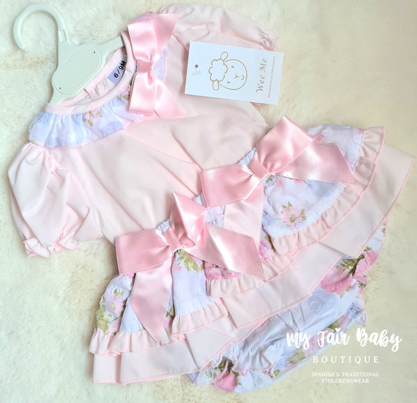 Wee Me Traditional Baby Girls Pink Rose Frilly Pant Set - 12m