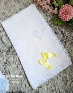 Spanish Unisex Baby White & Lemon Lace & Bow Shawl / Blanket