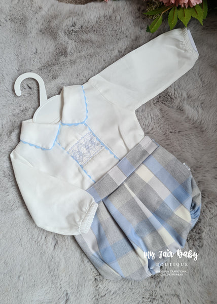 Spanish Baby Boys Blue & Grey Check Short Set - 6-36m