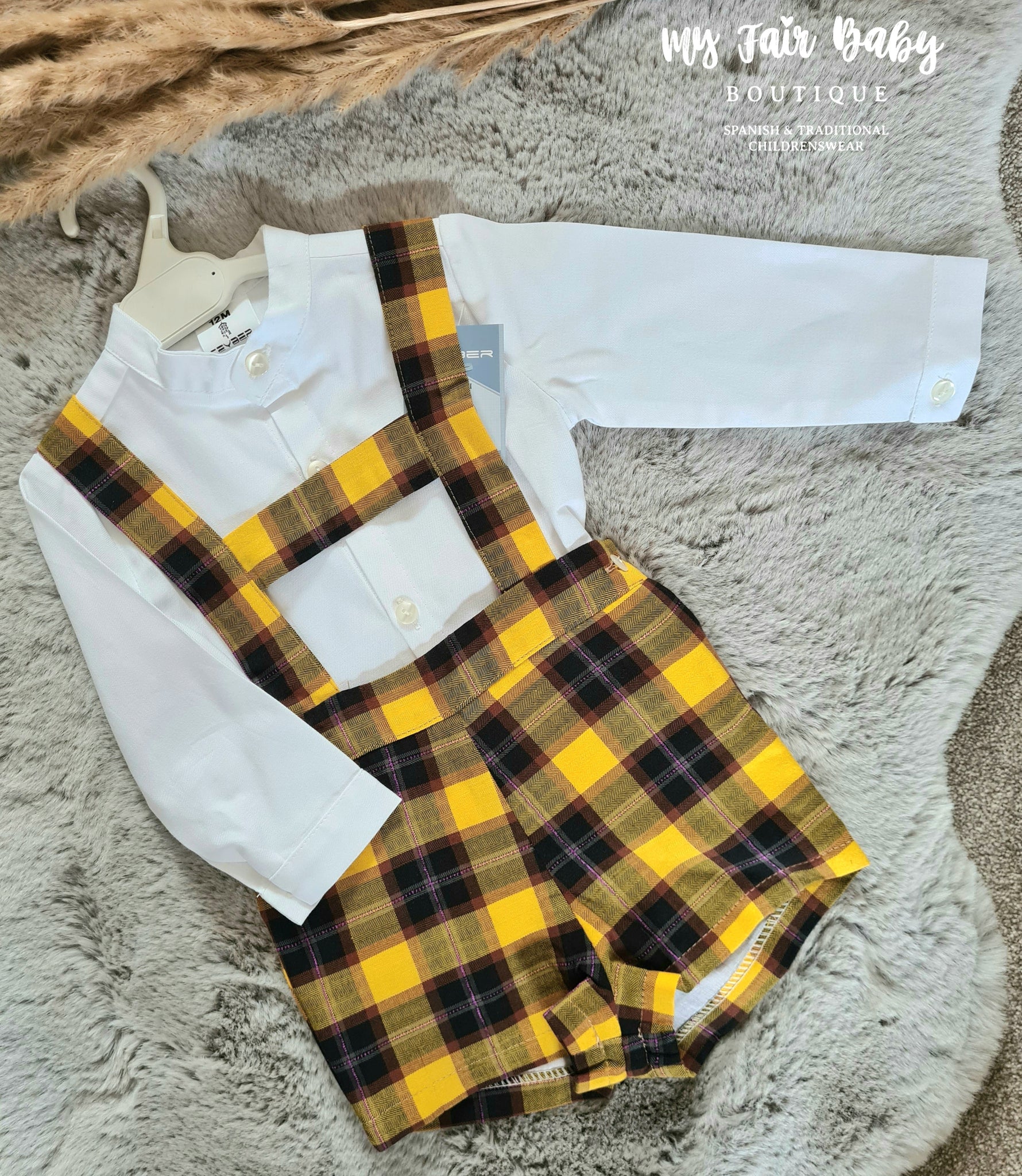 Ceyber Spanish Baby Boys Mustard Check H-Bar Dungarees Set DD3553 ~ 12-36m