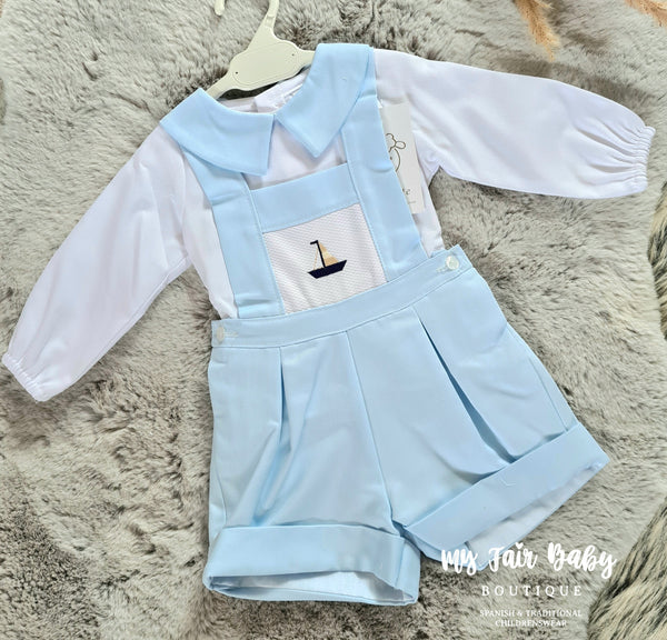 Wee Me Spanish Baby Boys Blue Boat Dungarees MYDE004 ~ 12,18m