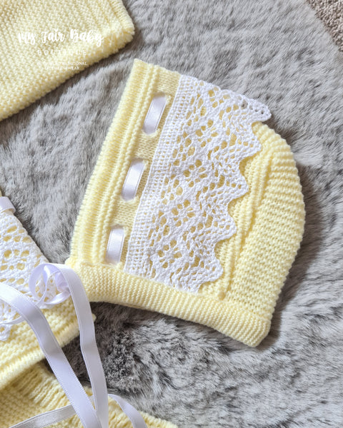 Traditional Spanish Baby Girls Lemon Knitted 3pc Set 1136