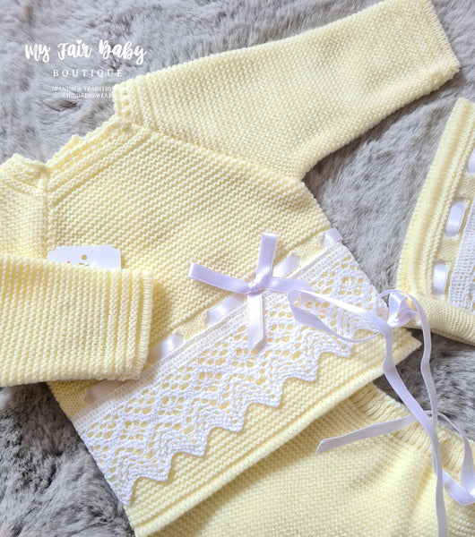 Traditional Spanish Baby Girls Lemon Knitted 3pc Set 1136