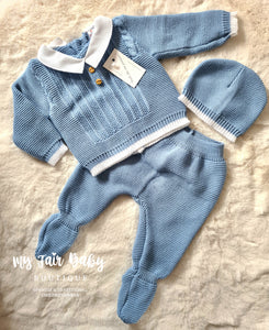 Spanish Baby Boys Cobalt Blue Knitted 3pc Set - 0-3 months