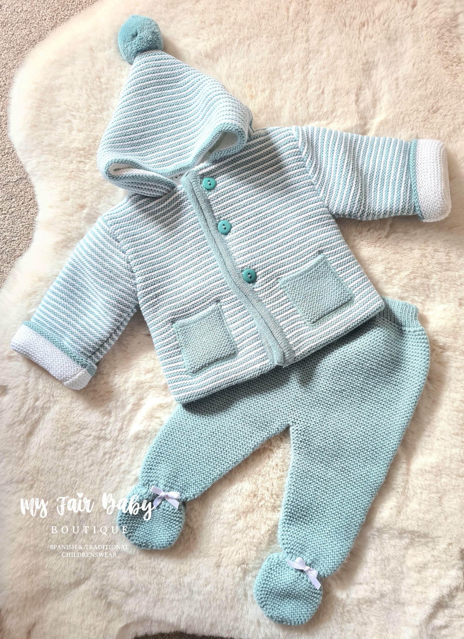 Spanish Unisex Baby Sage Green Knitted 2pc Set