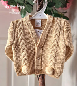 Traditional Baby Boys Camel Pom Pom Cardigan