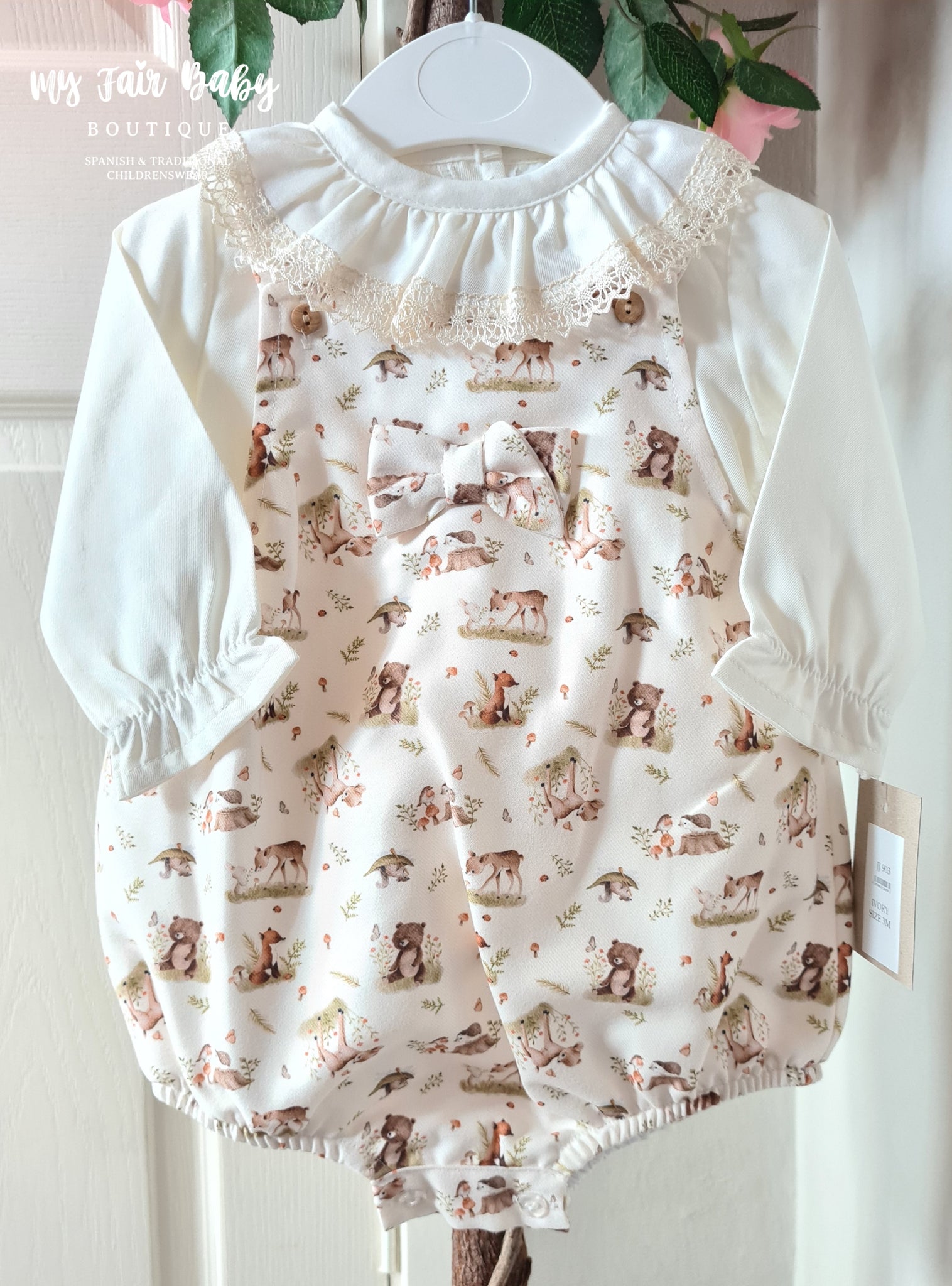 Spanish Baby Girls Cream Woodland Animal Romper 903 - 3-18m