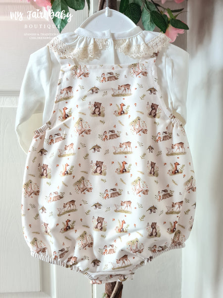 Spanish Baby Girls Cream Woodland Animal Romper 903 - 3-18m