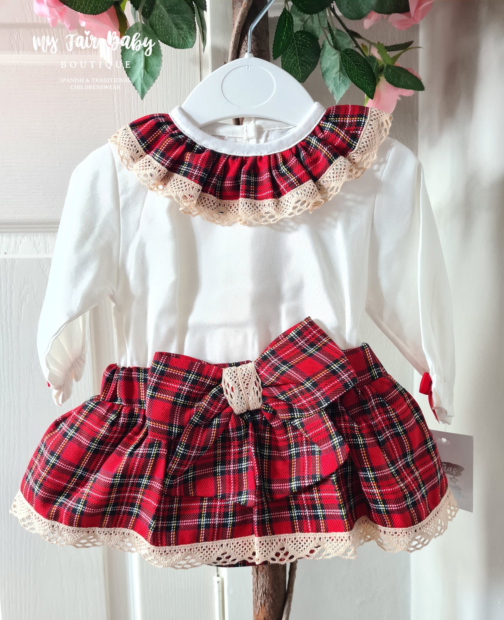 Spanish Baby Girls Red Tartan Jam Pant Set 9026 - 3-24m