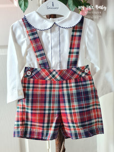 Spanish Baby Boys Red Tartan Dungarees 2065 - 3-24m