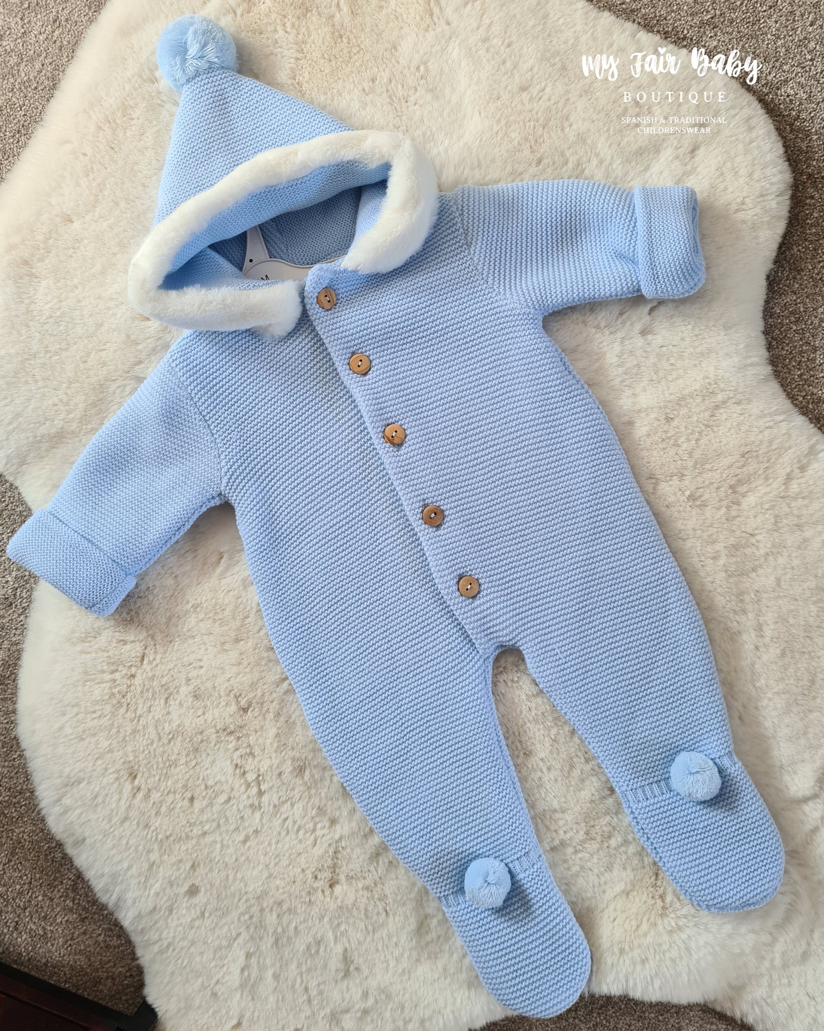 Spanish Baby Boys Knitted Fur Trim Snowsuit - 1,3m