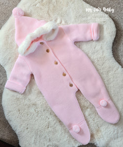 Spanish Baby Girls Knitted Fur Trim Snowsuit - 1,3m