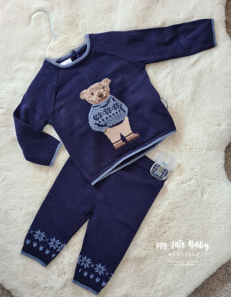 Traditional Baby Boys Navy Knitted Teddy Bear 2PC