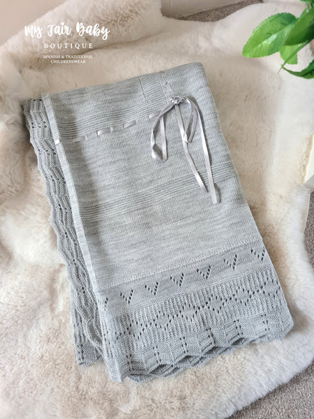 Spanish Unisex Baby Grey Ribbon Slot Shawl / Blanket