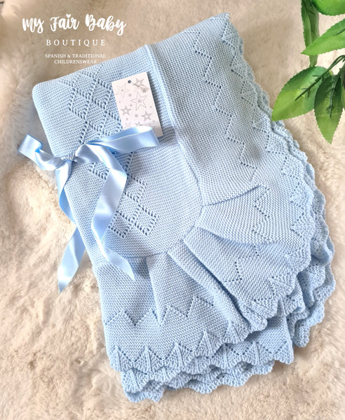 Spanish Style Large Baby Bow Blanket - Blue