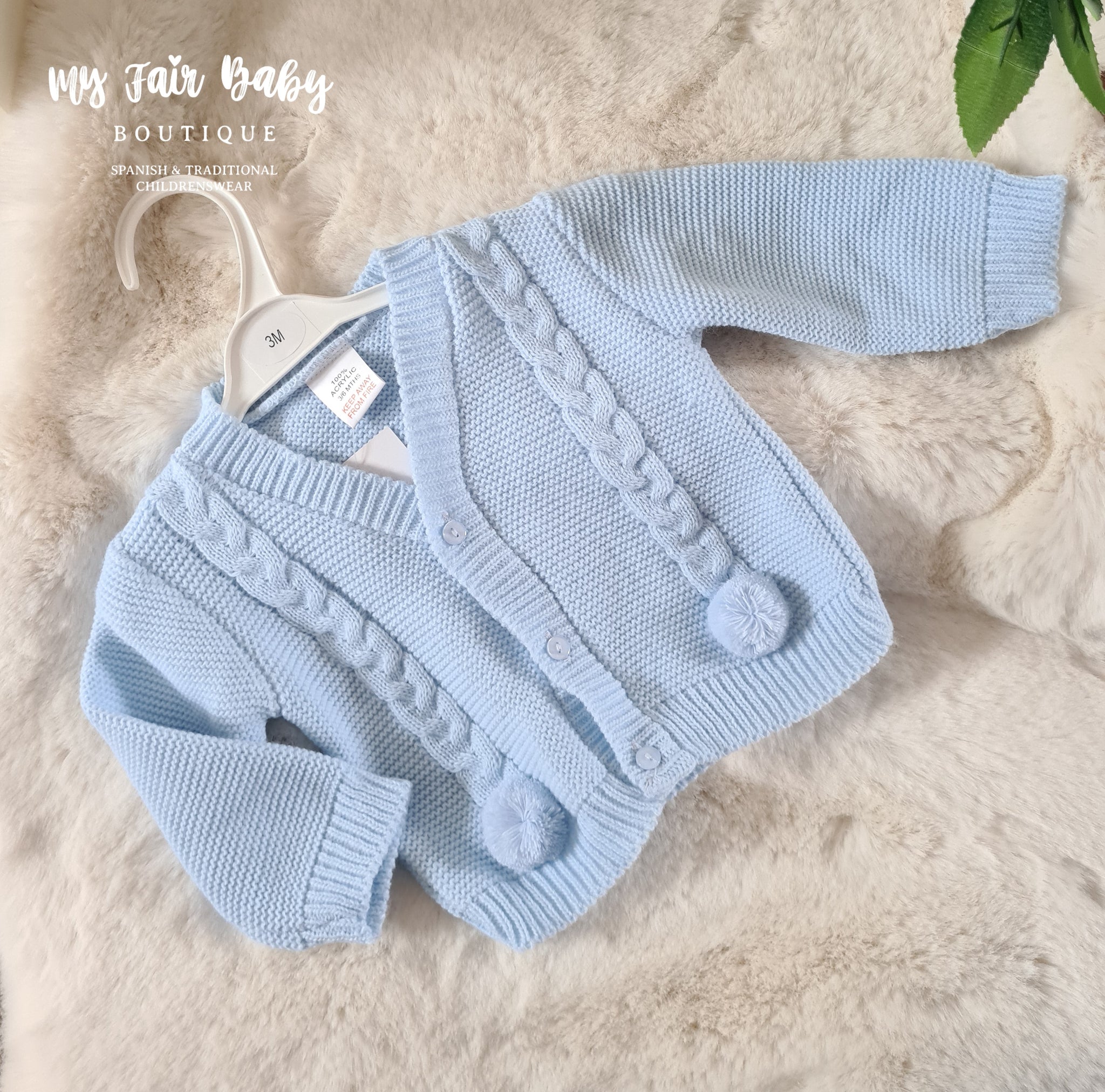 Traditional Baby Boys Blue Pom Pom Cardigan