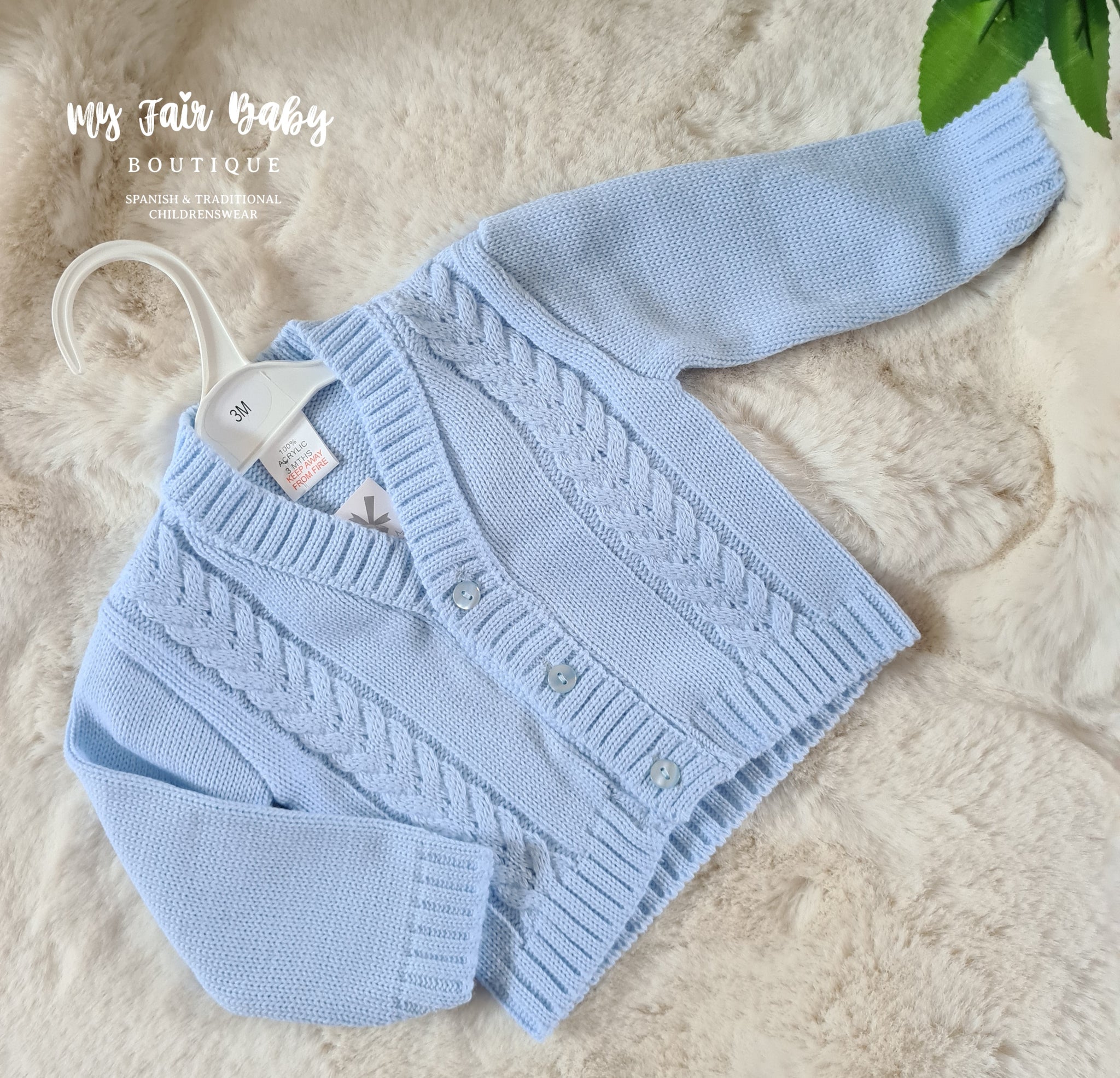 Traditional Baby Boys Blue Cable Knit Cardigan