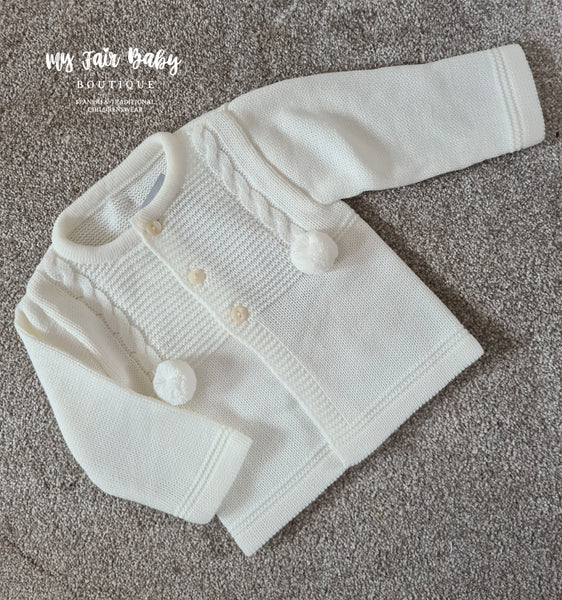 Traditional Baby Boys Cream Pom Pom Cardigan