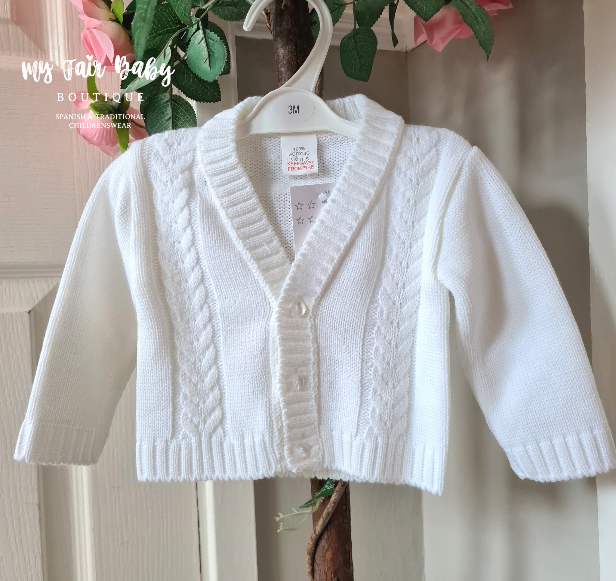 Traditional Baby Boys White Cable Knit Cardigan