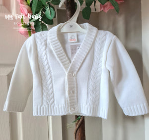 Traditional Baby Boys White Cable Knit Cardigan My Fair Baby Boutique