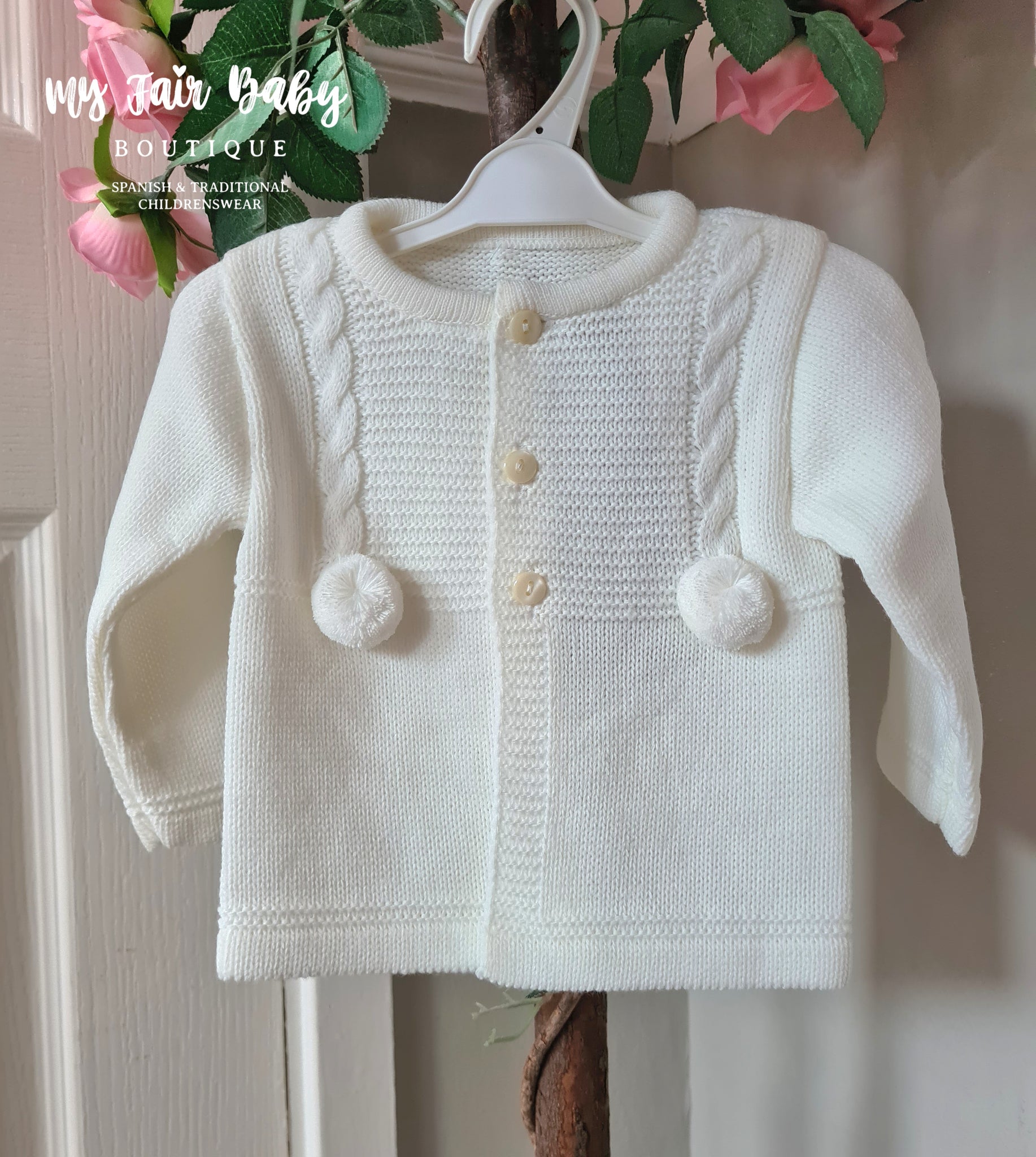 Traditional Baby Boys Cream Pom Pom Cardigan