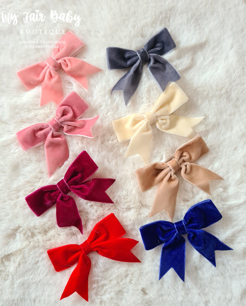 Girls Velvet Bow Hair Clips - 8 Colours