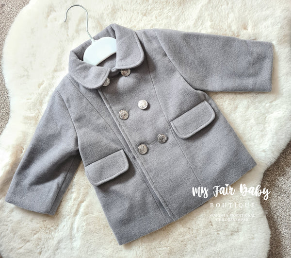 Traditional Spanish Baby Boys Double Breasted Grey Pea Coat