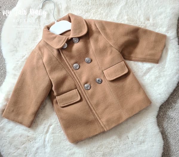 Traditional Spanish Baby Boys Double Breasted Camel Pea Coat