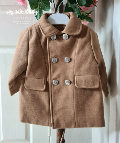 Traditional Spanish Baby Boys Double Breasted Camel Pea Coat