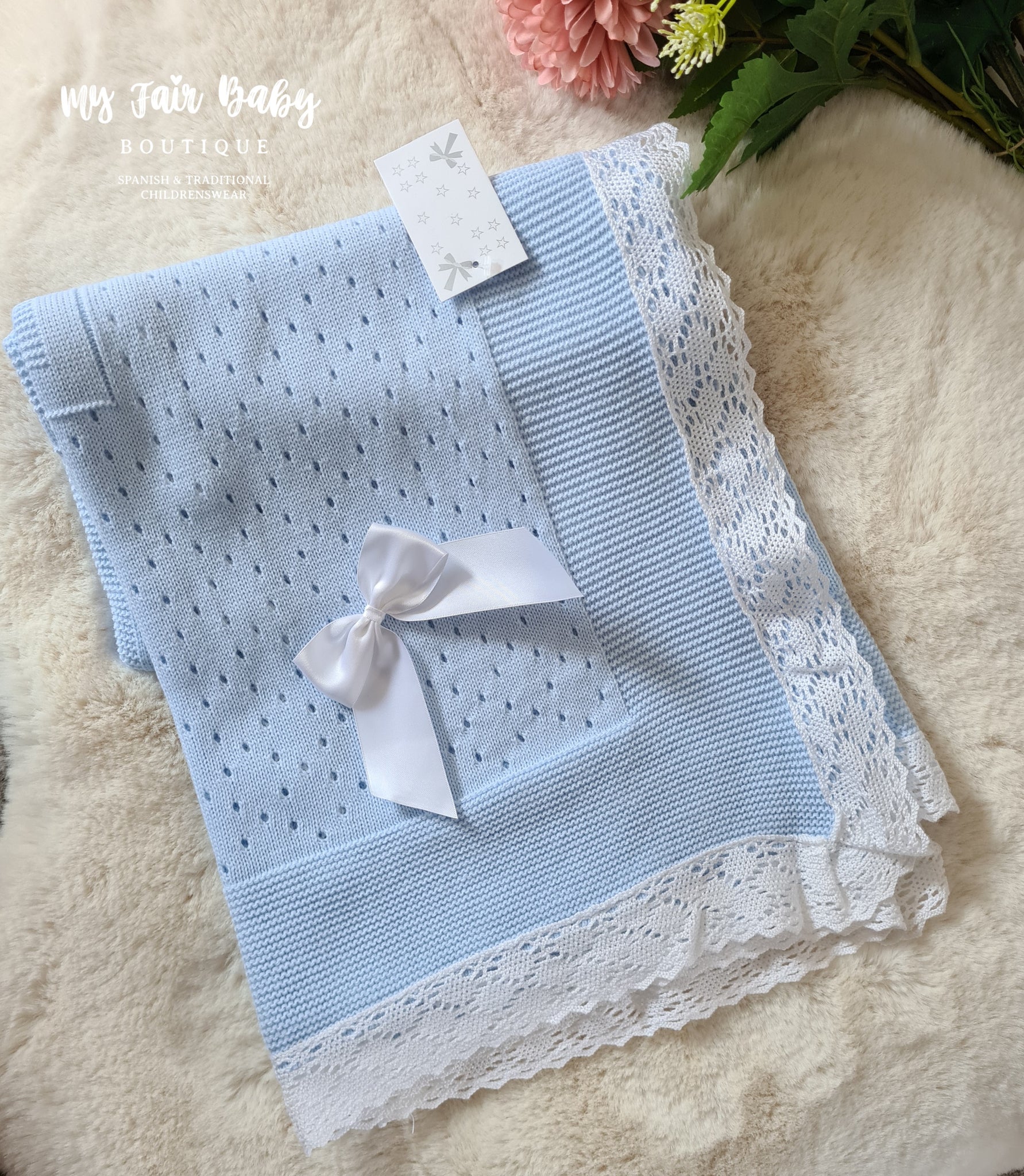 Spanish Baby Boys Blue & White Shawl / Blanket