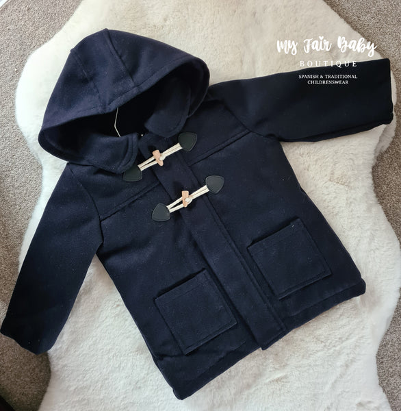 Traditional Spanish Baby Boys Navy Hooded Duffle Coat