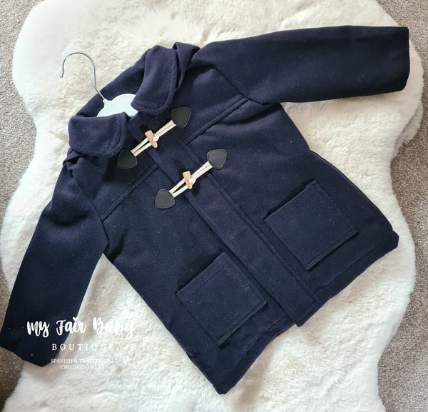 Traditional Spanish Baby Boys Navy Hooded Duffle Coat