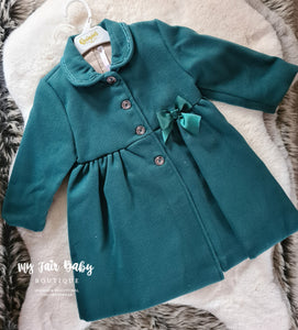 Spanish Toddler Girls Bottle Green Bow Coat