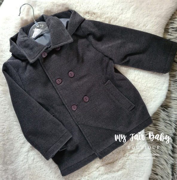 Traditional Baby Boys Charcoal Grey Hooded Winter Coat