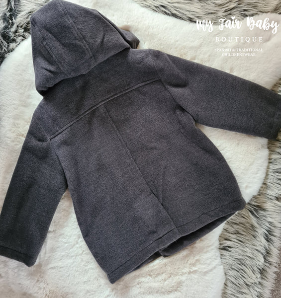 Traditional Baby Boys Charcoal Grey Hooded Winter Coat